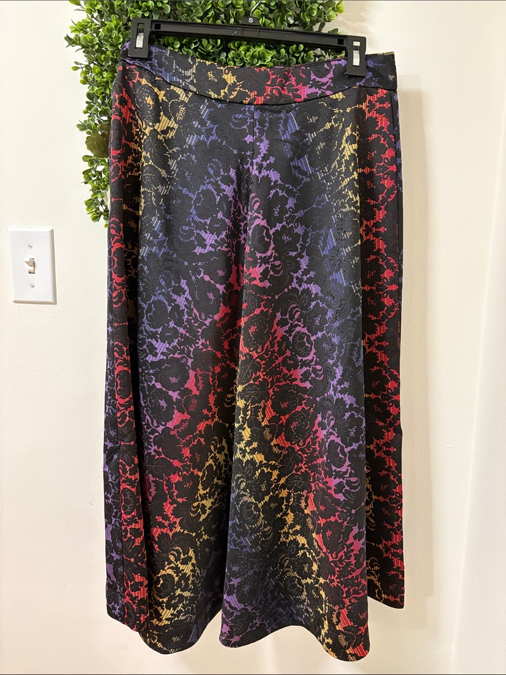 Woman’s Wide-Leg Patterned Palazzo Pants - Black with Multicolor Floral Print